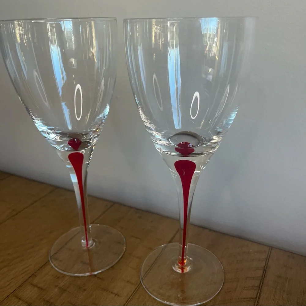 Pier 1 Red Tear Drop Wine Glasses set of 2